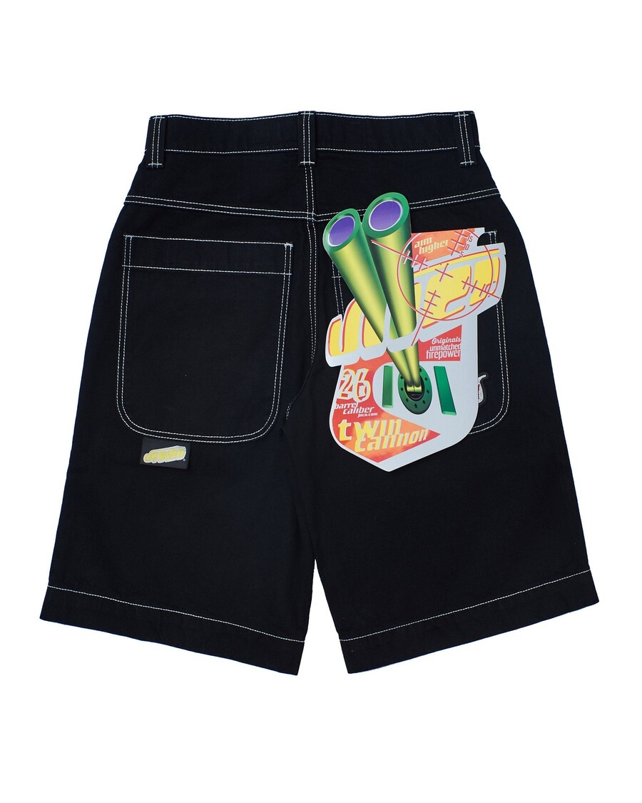Jnco 101 Twin Cannon Shorts. 14" Inseam. Jet Black.